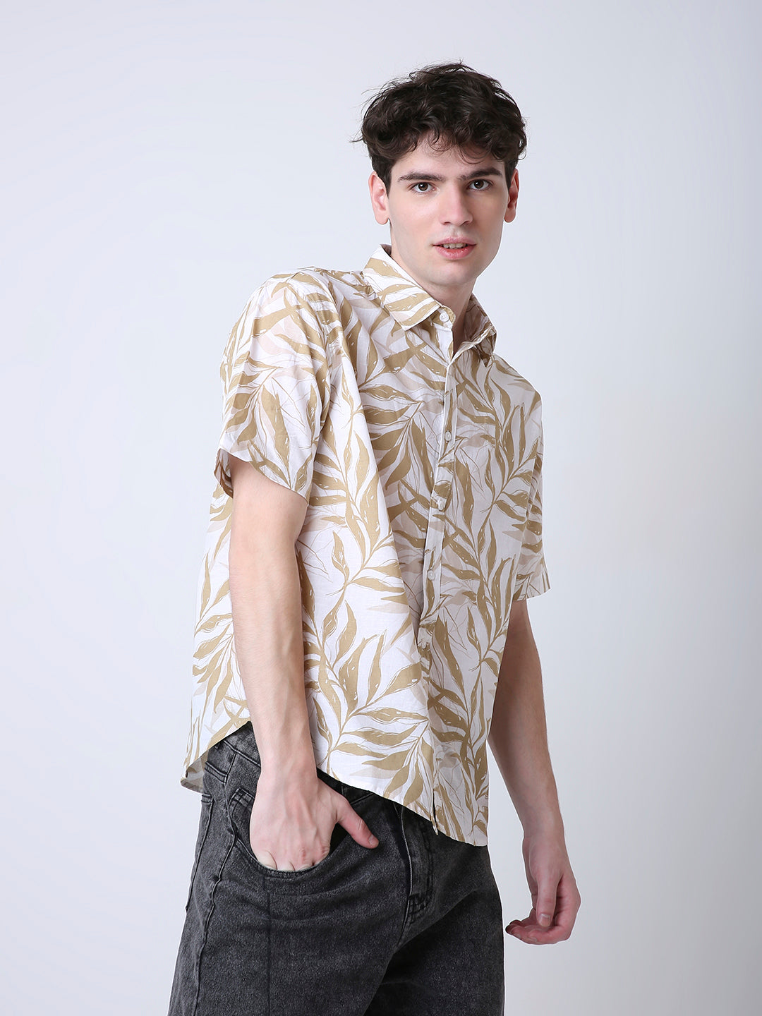 FAWN LEAF PRINTED LINEN SHIRT