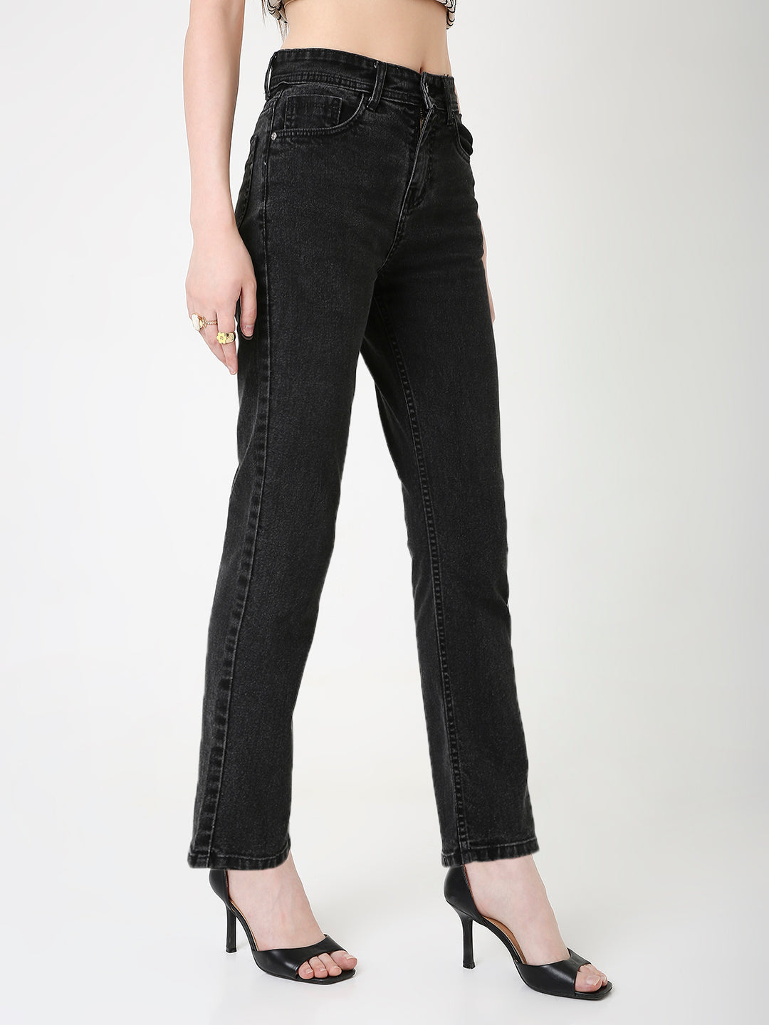 CLASSIC HIGH RISE STRAIGHT FIT CHARCOAL BLACK JEANS