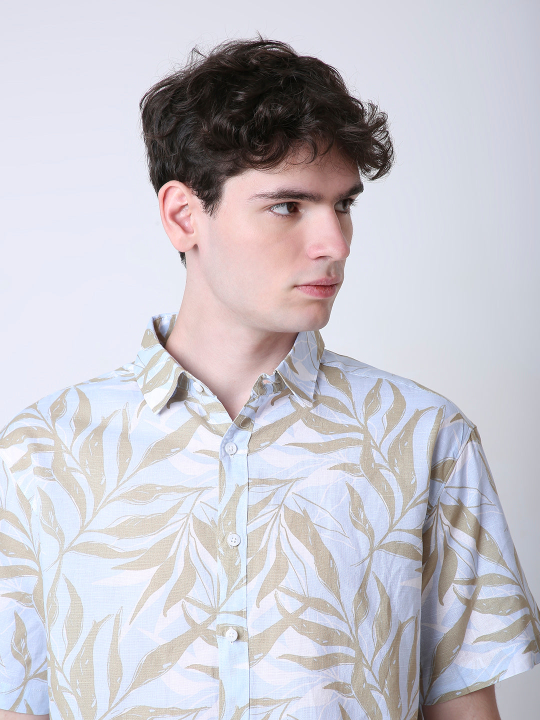 LINEN BLEND PRINTED SHORT SLEEVE CASUAL SHIRT