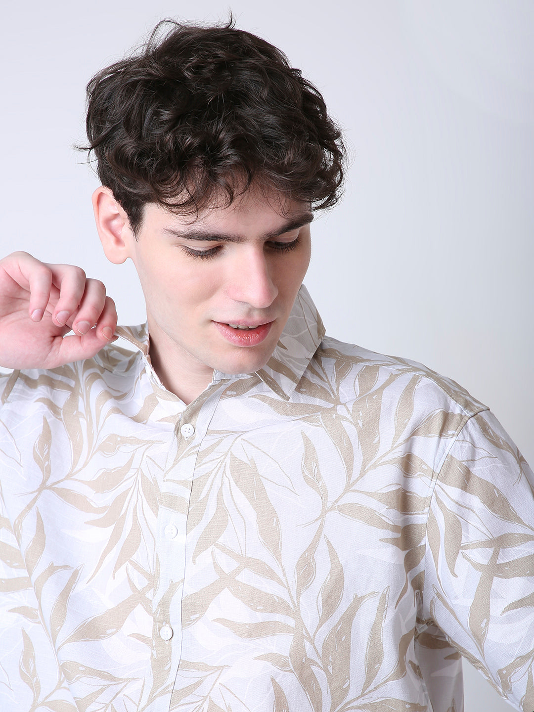 LINEN BLEND PRINTED SHORT SLEEVE CASUAL SHIRT