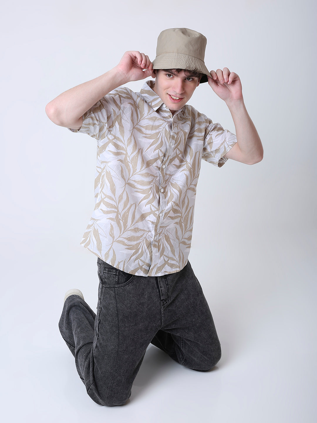 LINEN BLEND PRINTED SHORT SLEEVE CASUAL SHIRT