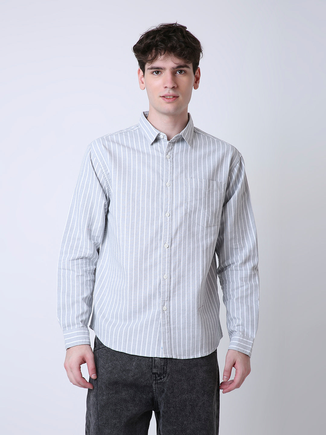 GRAY OXFORD STRIPED SHIRT