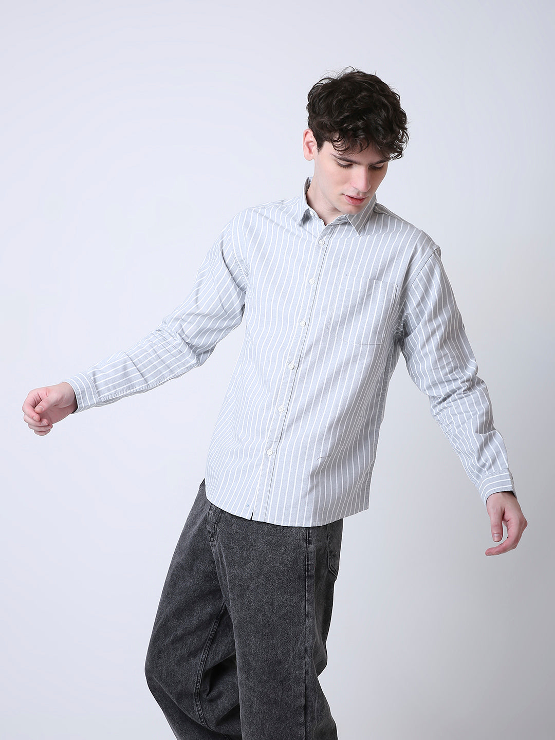 OXFORD VERTICAL STRIPED LONG SLEEVE CASUAL SHIRT