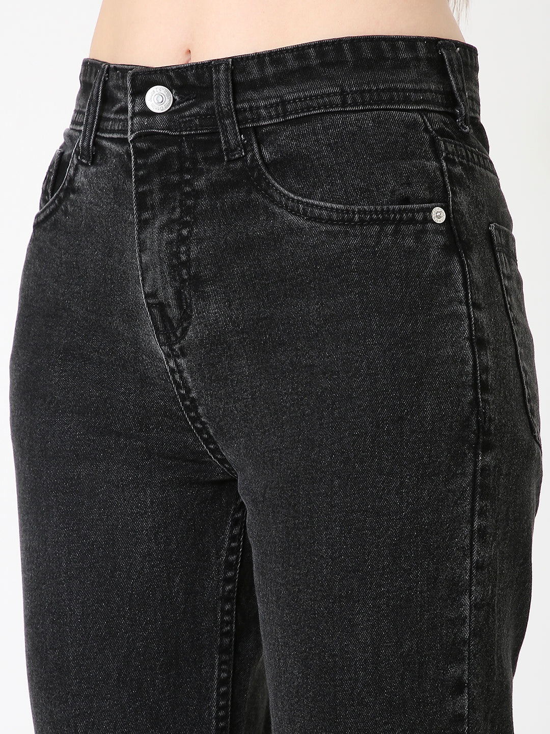 CLASSIC HIGH RISE STRAIGHT FIT CHARCOAL BLACK JEANS