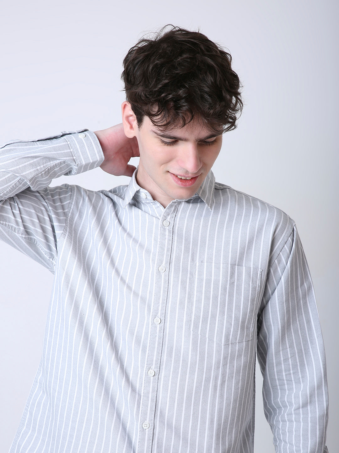 OXFORD VERTICAL STRIPED LONG SLEEVE CASUAL SHIRT