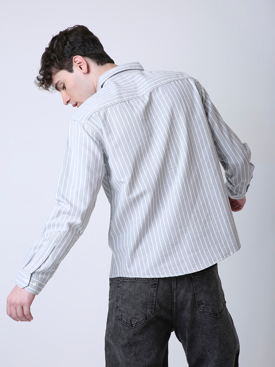 OXFORD VERTICAL STRIPED LONG SLEEVE CASUAL SHIRT
