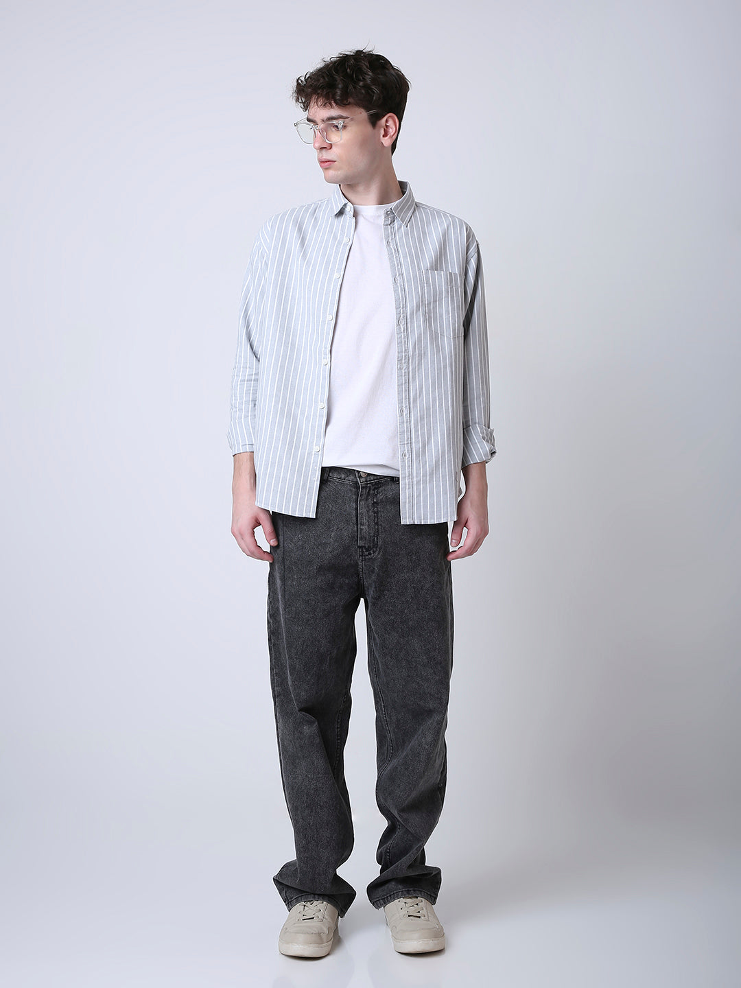OXFORD VERTICAL STRIPED LONG SLEEVE CASUAL SHIRT