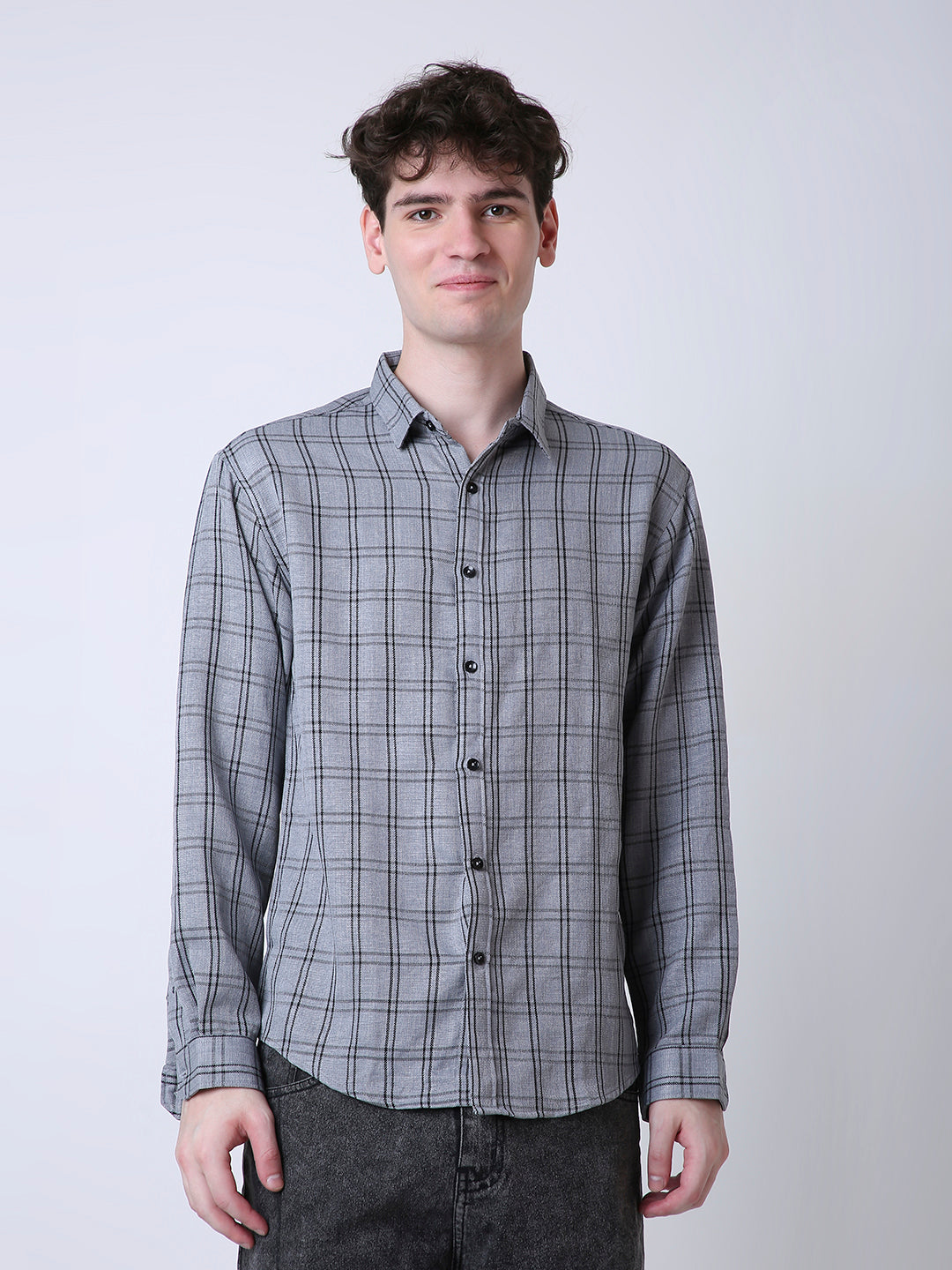 GREY CHECKED  CASUAL SHIRT
