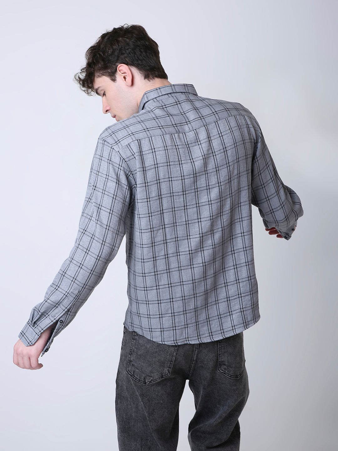 GREY CHECKED LONG SLEEVE CASUAL SHIRT