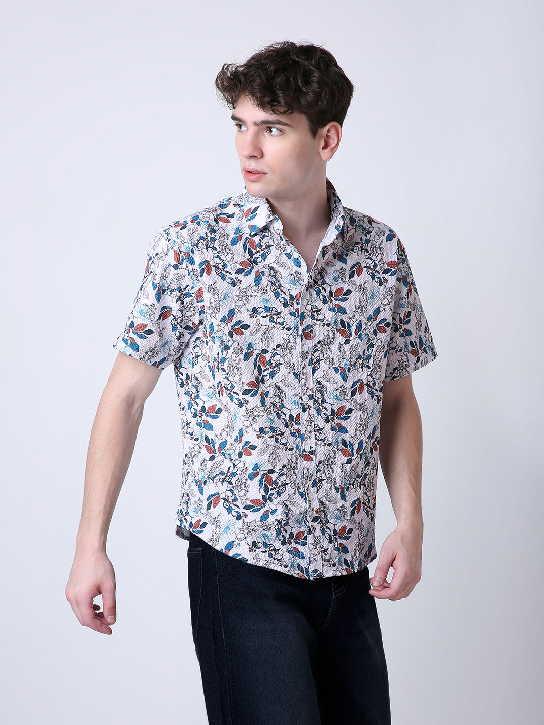 FLORAL PRINTED TEXTURED SHIRT