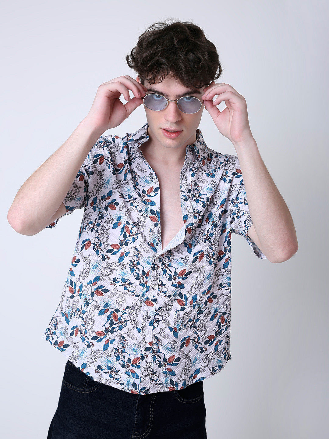 FLORAL PRINTED TEXTURED SHIRT