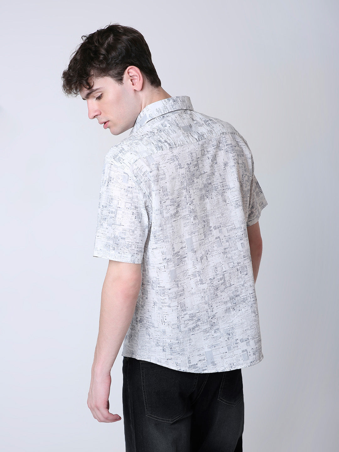 GRAY PRINTED LINEN CASUAL SHIRT