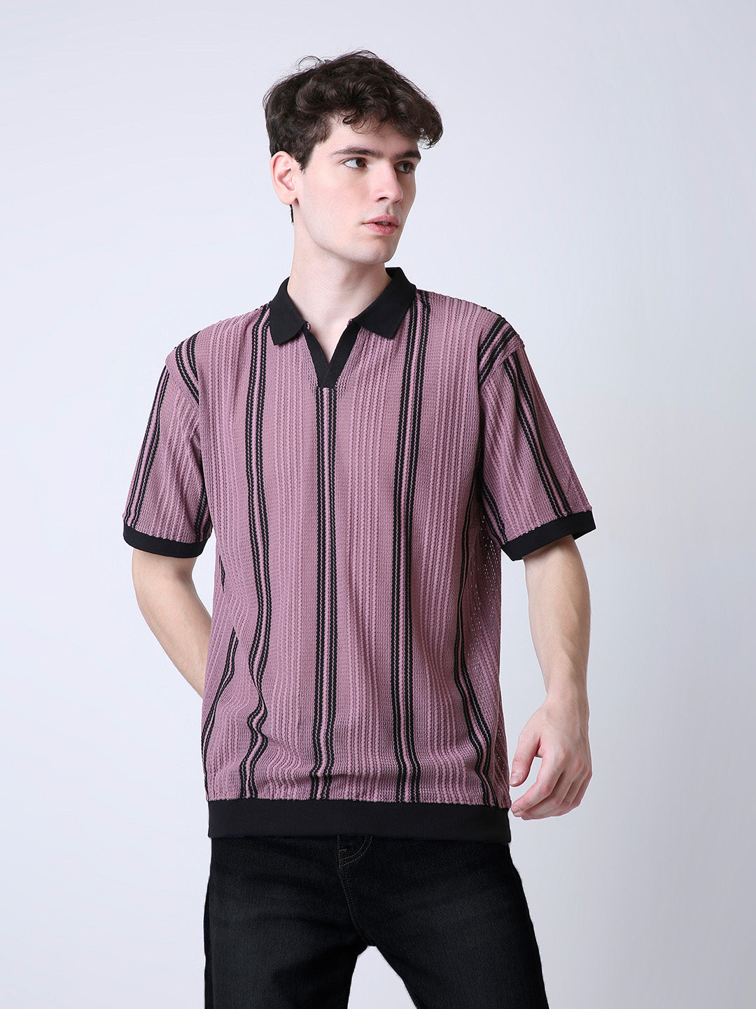 RETRO PLUM TEXTURED POLO T-SHIRT