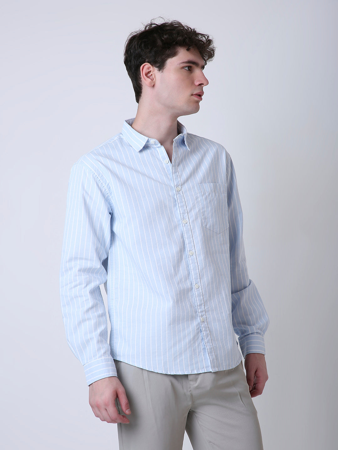 OXFORD VERTICAL STRIPED LONG SLEEVE CASUAL SHIRT