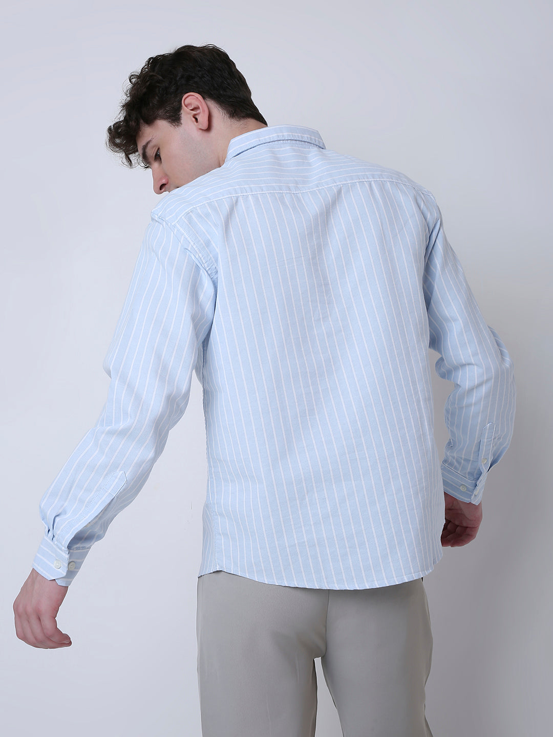 OXFORD VERTICAL STRIPED LONG SLEEVE CASUAL SHIRT