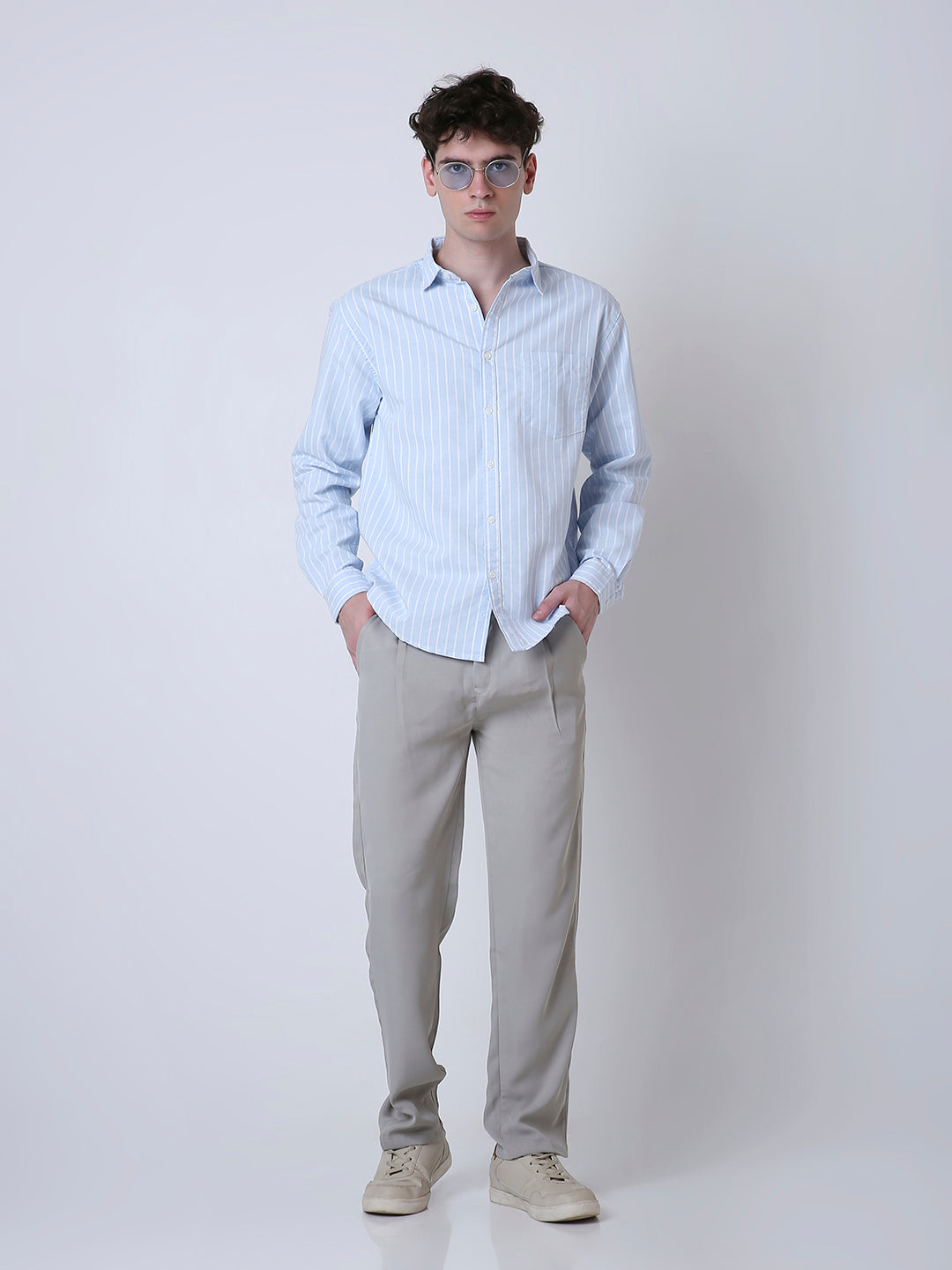 OXFORD VERTICAL STRIPED LONG SLEEVE CASUAL SHIRT