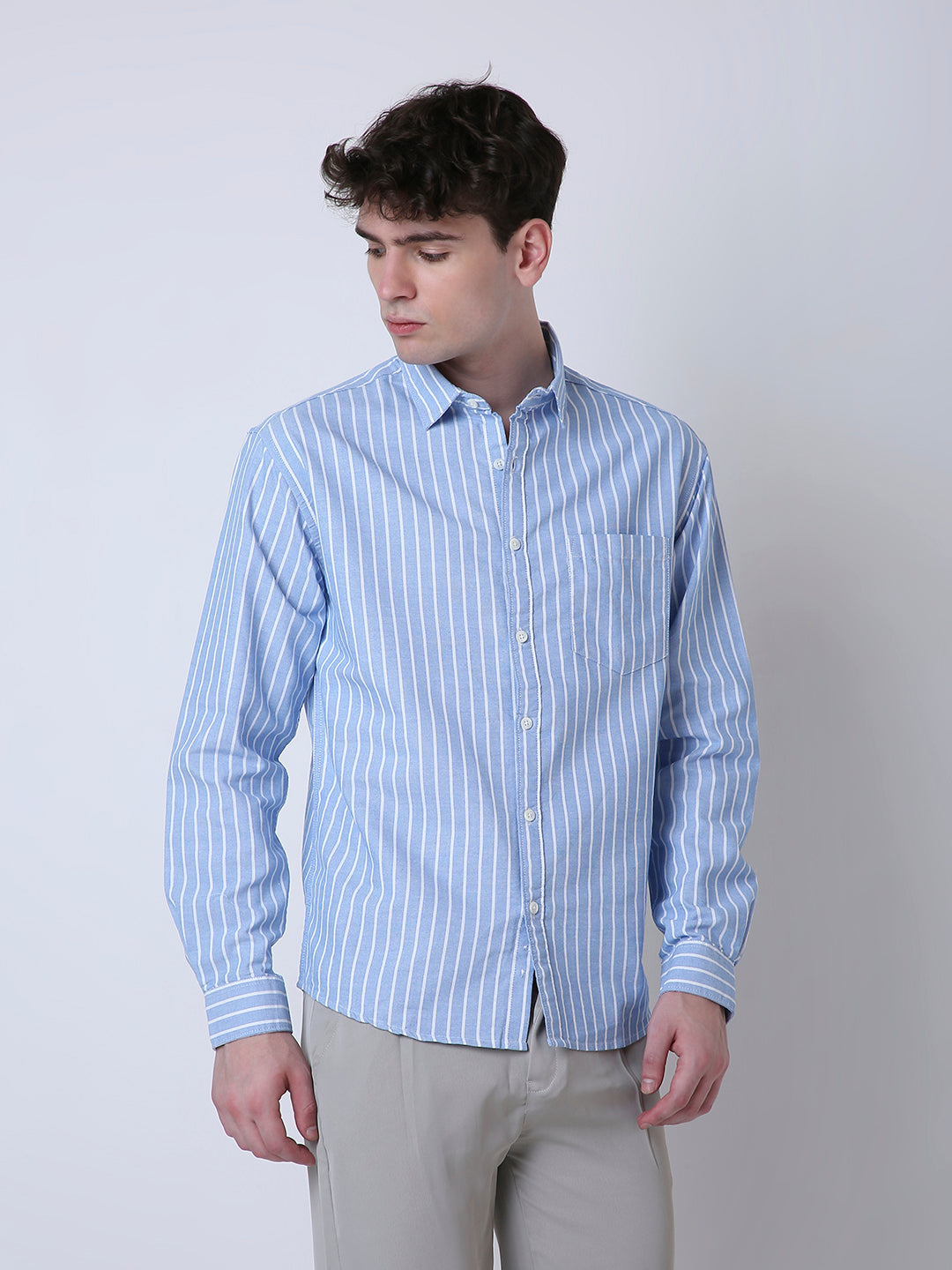 OXFORD VERTICAL STRIPED LONG SLEEVE CASUAL SHIRT