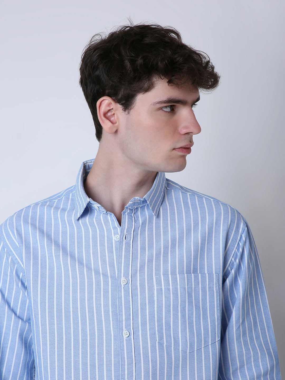 OXFORD VERTICAL STRIPED LONG SLEEVE CASUAL SHIRT