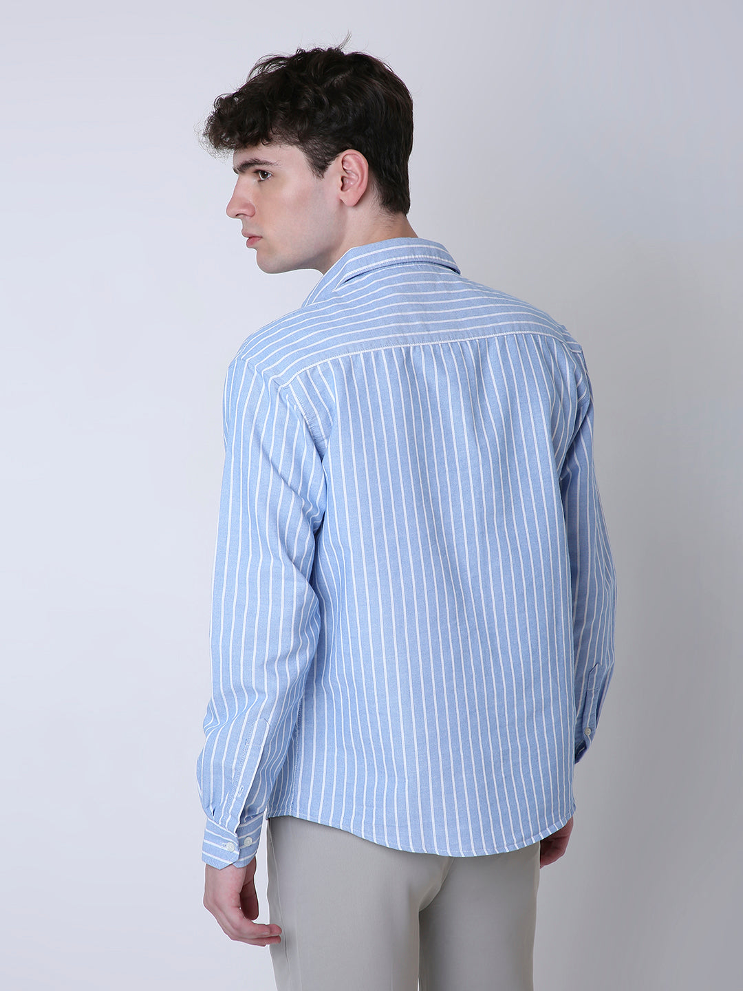 OXFORD VERTICAL STRIPED LONG SLEEVE CASUAL SHIRT