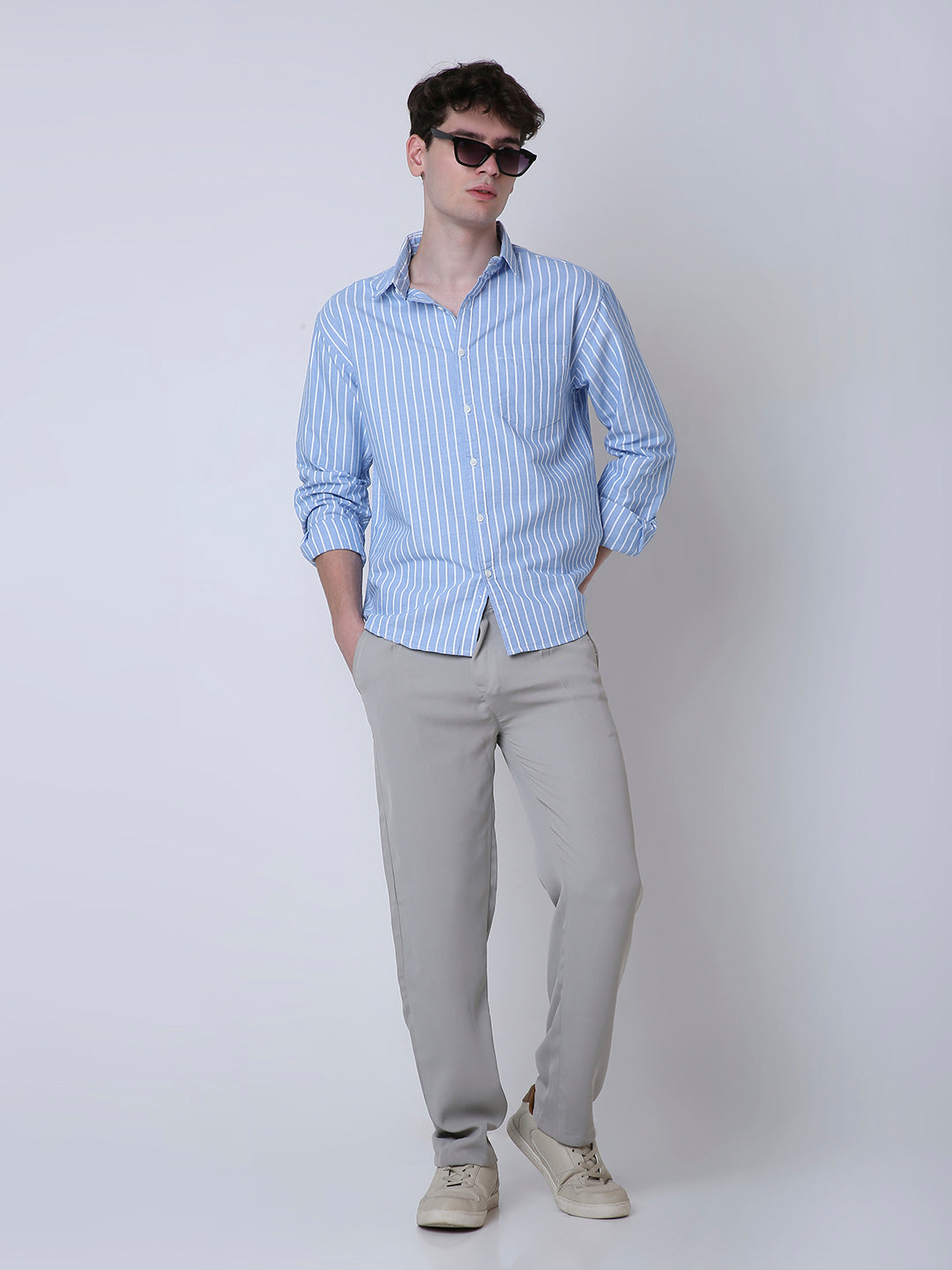 OXFORD VERTICAL STRIPED LONG SLEEVE CASUAL SHIRT