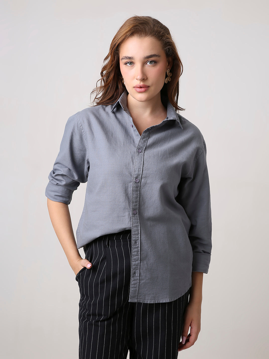Blue Solid Oversized Casual Shirt