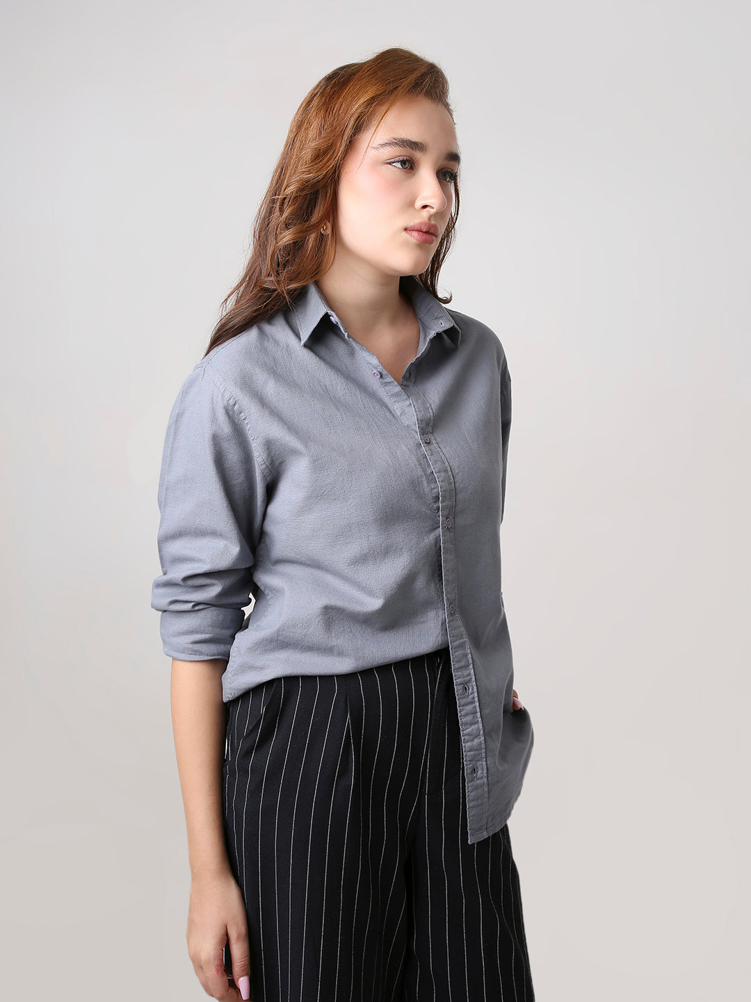 Blue Solid Oversized Casual Shirt