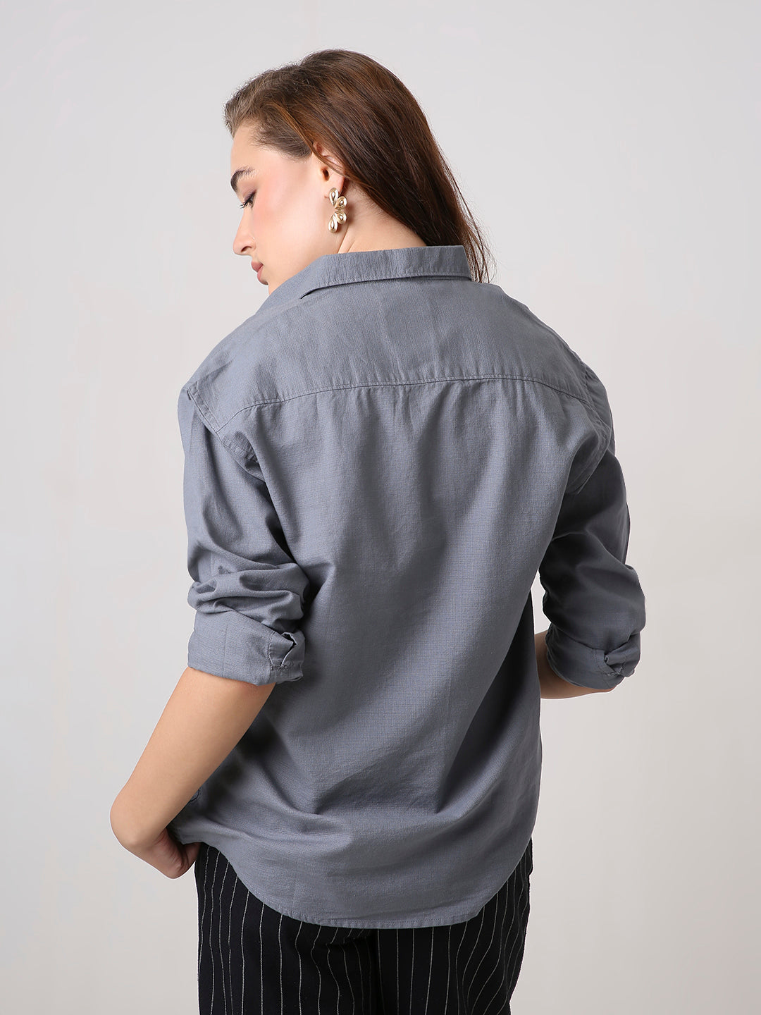 Blue Solid Oversized Casual Shirt