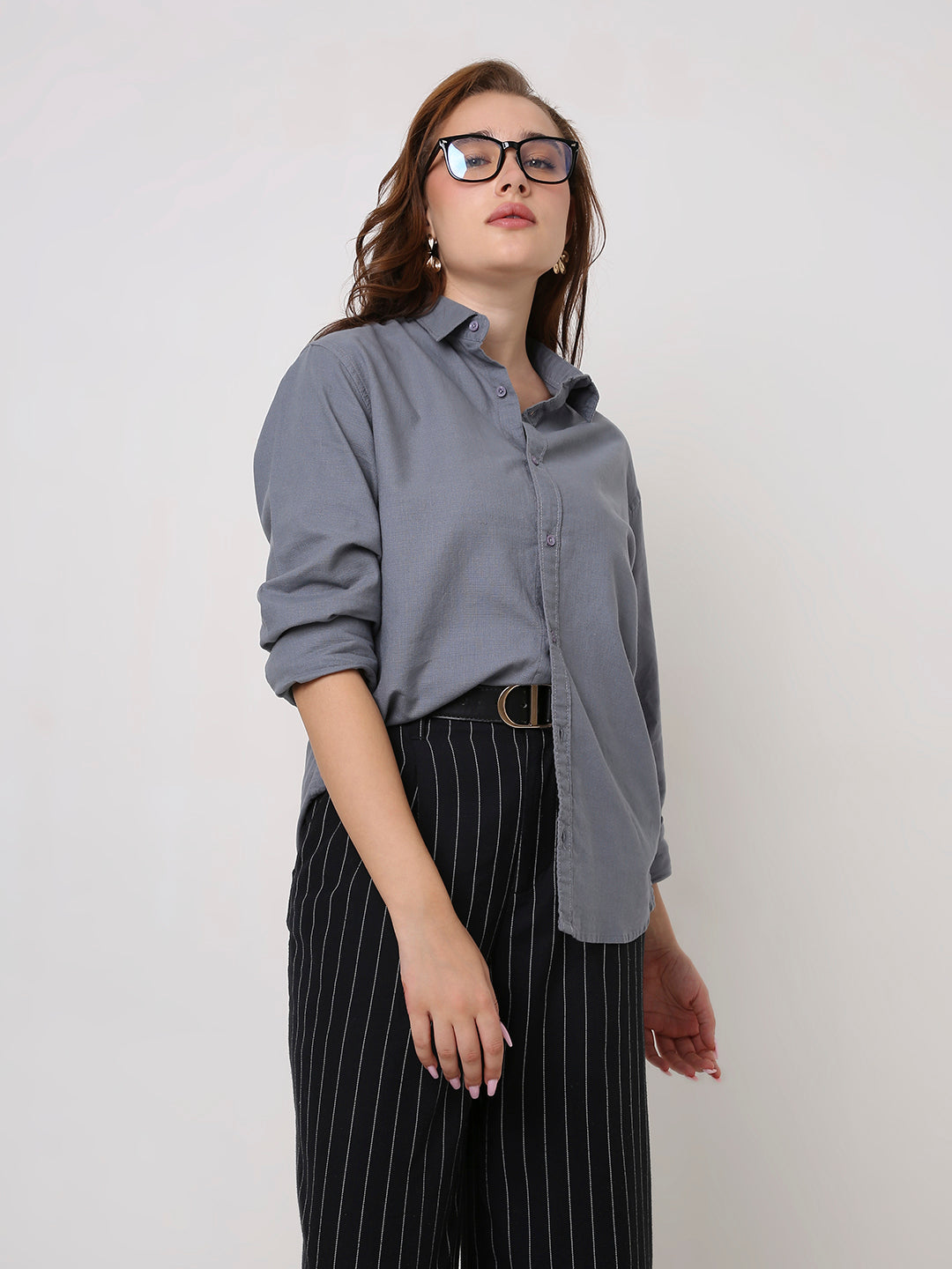 Blue Solid Oversized Casual Shirt