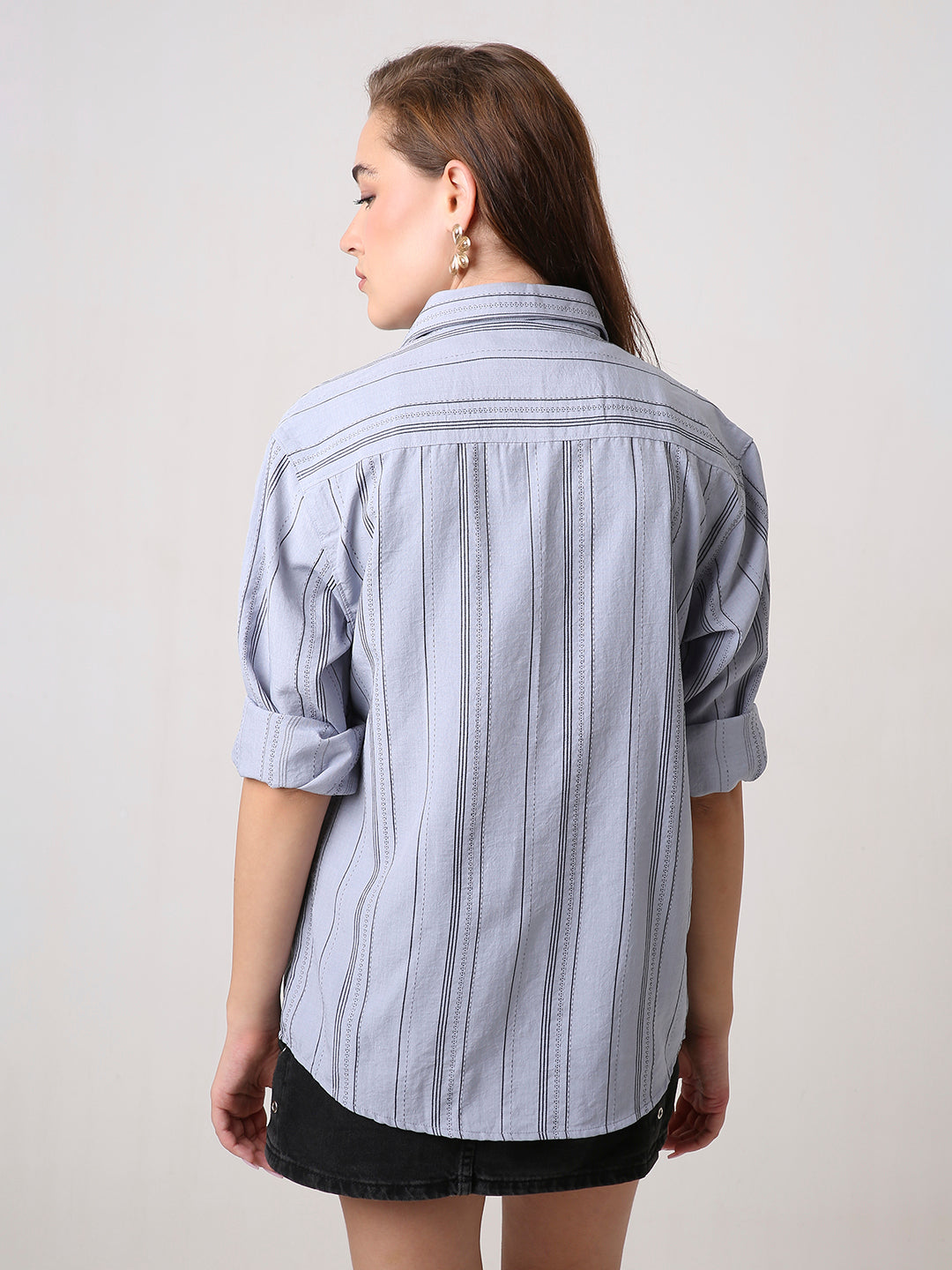 Grey Textured Stripe Oversized Shirt