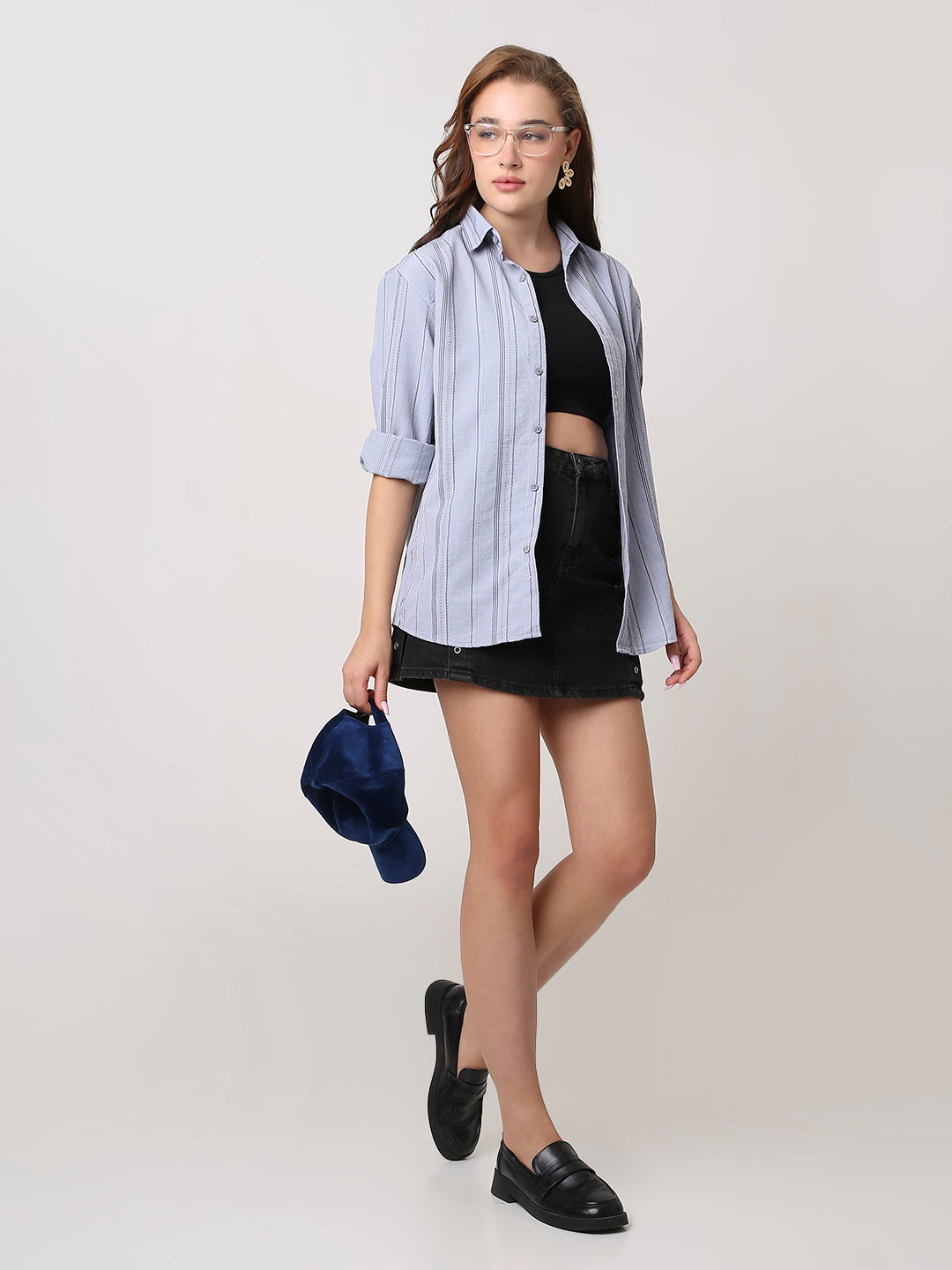 Grey Textured Stripe Oversized Shirt
