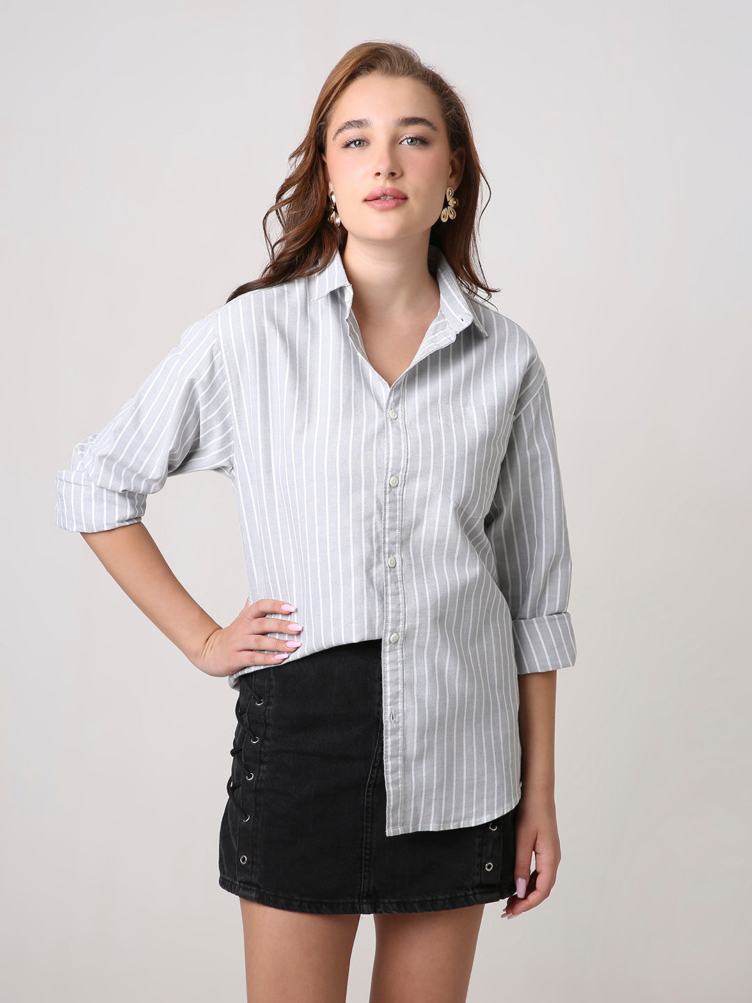 Classic Grey Oxford Striped Oversized Shirt