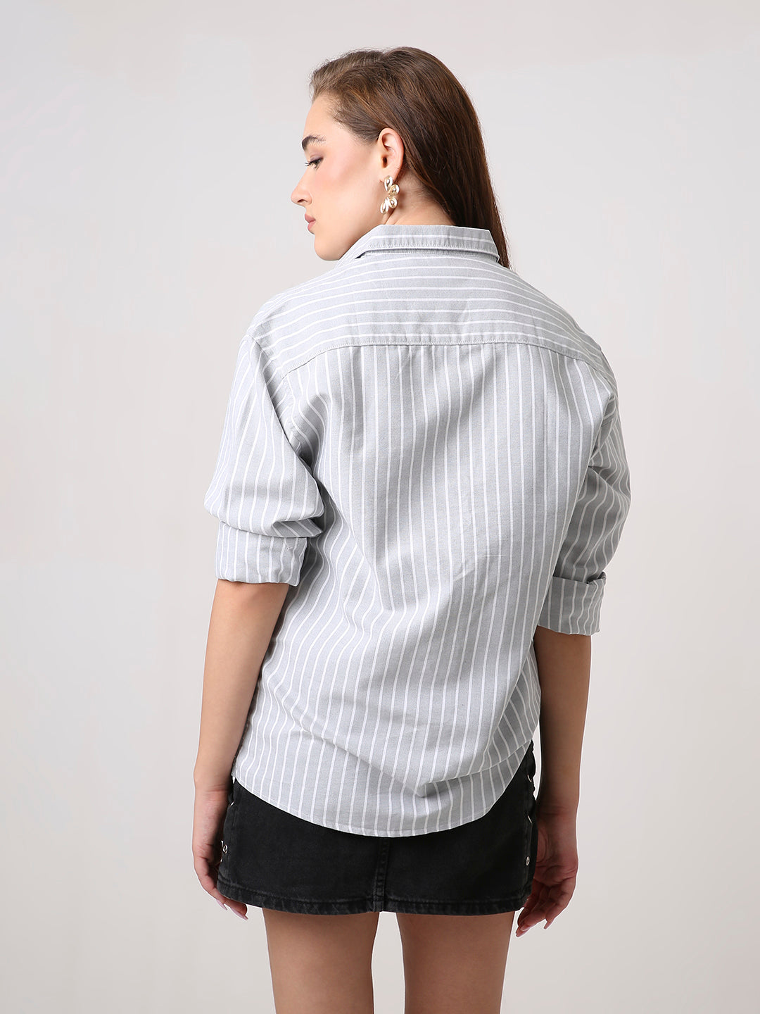 Classic Grey Oxford Striped Oversized Shirt