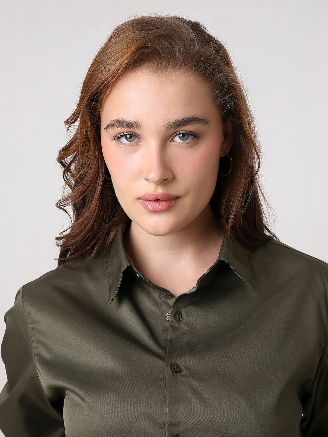Olive Satin Formal Shirt