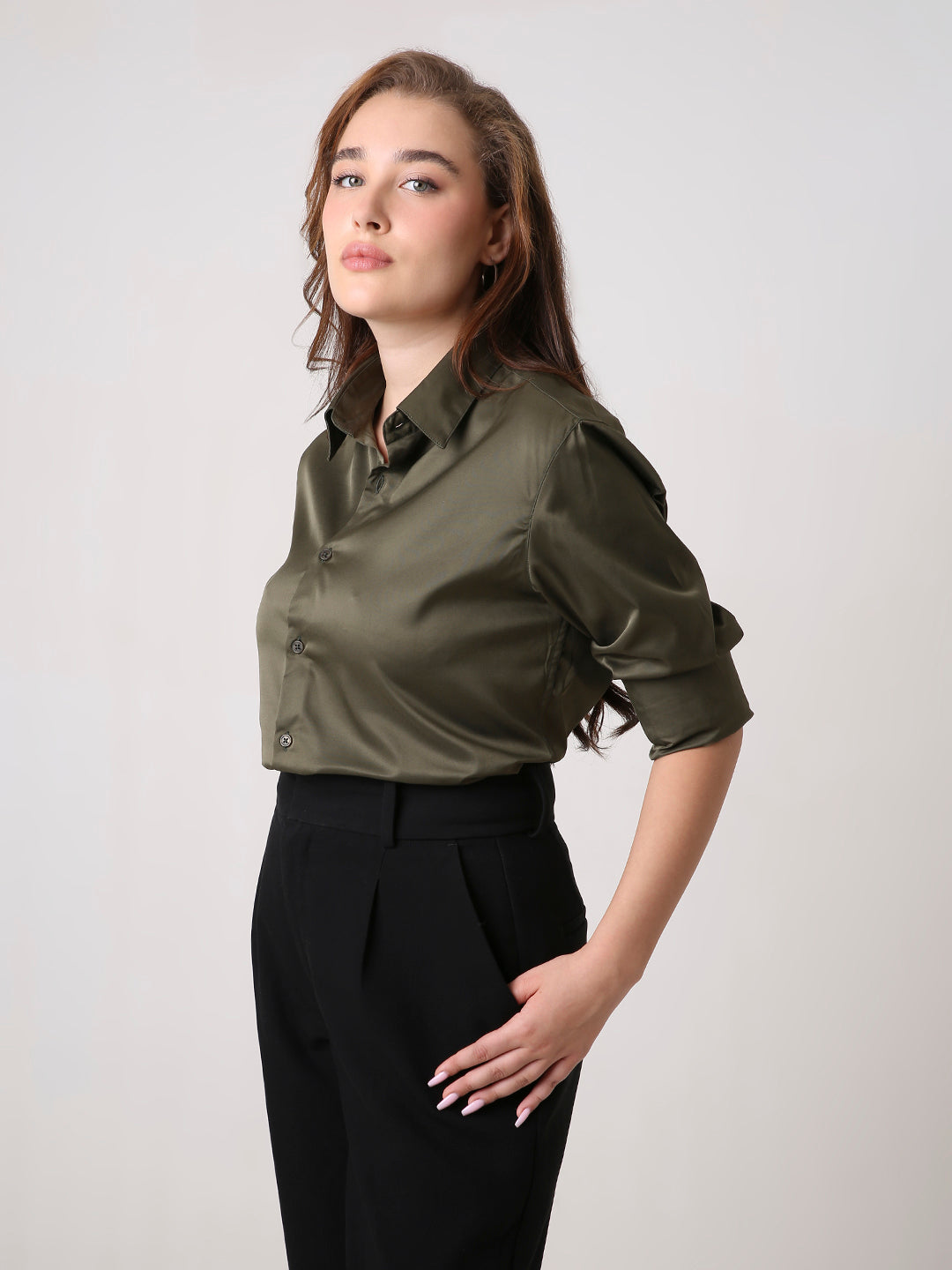 Olive Satin Formal Shirt