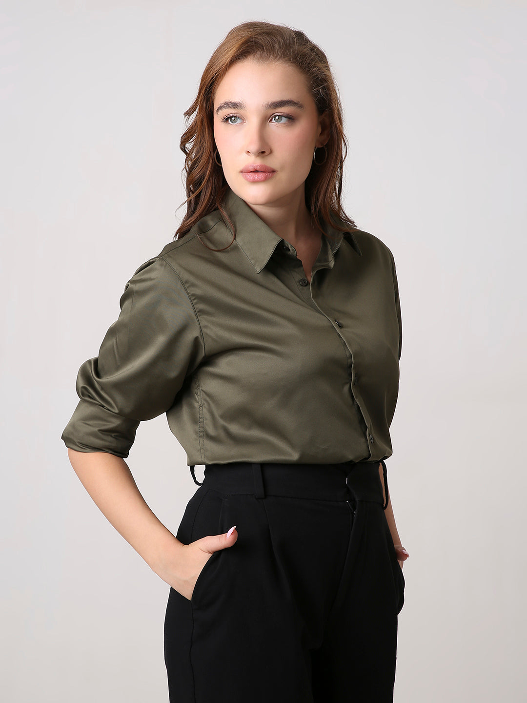 Olive Satin Formal Shirt