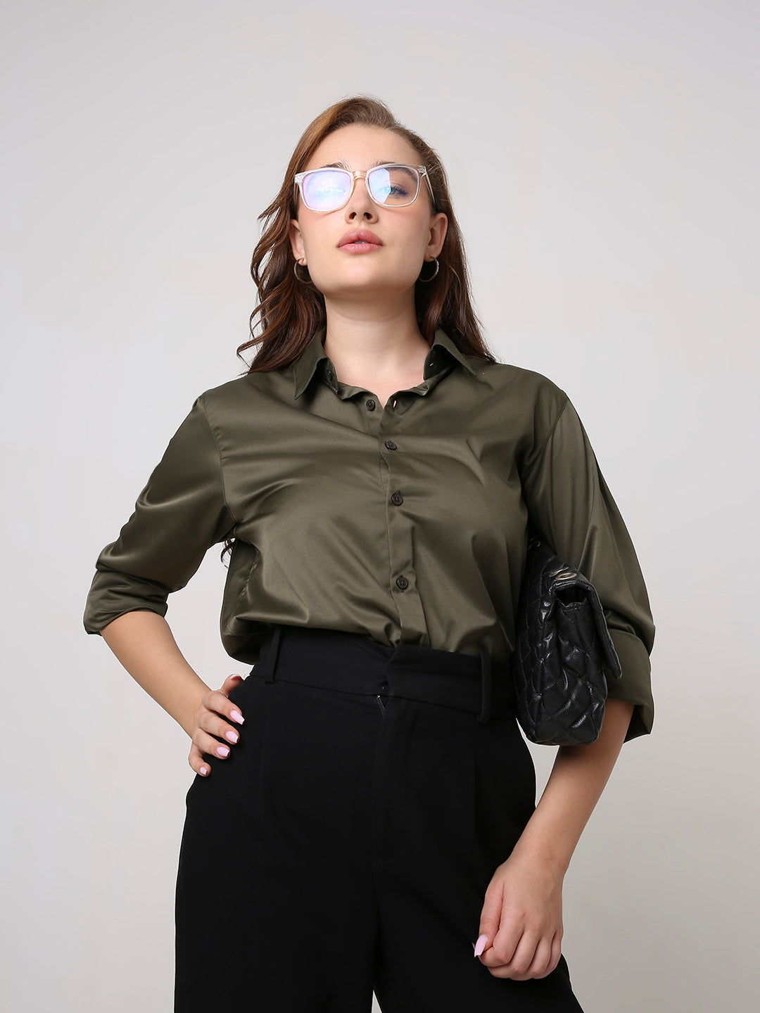 Olive Satin Formal Shirt