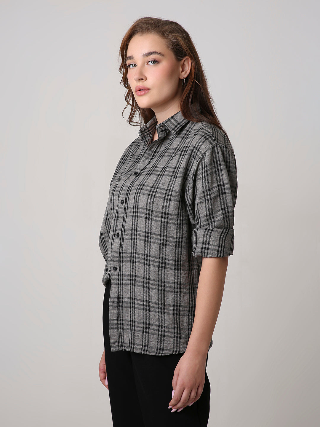 Grey Checked Oversized Shirt