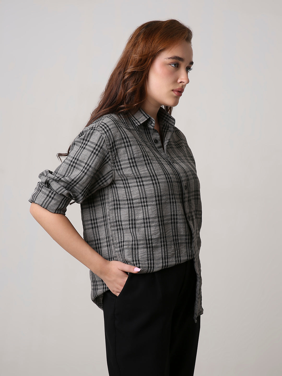 Grey Checked Oversized Shirt