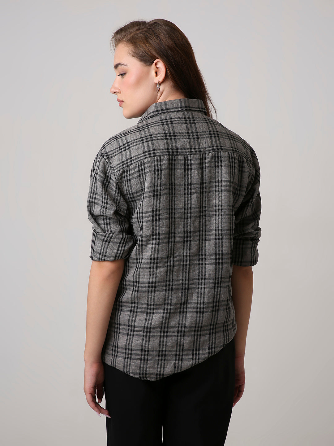 Grey Checked Oversized Shirt