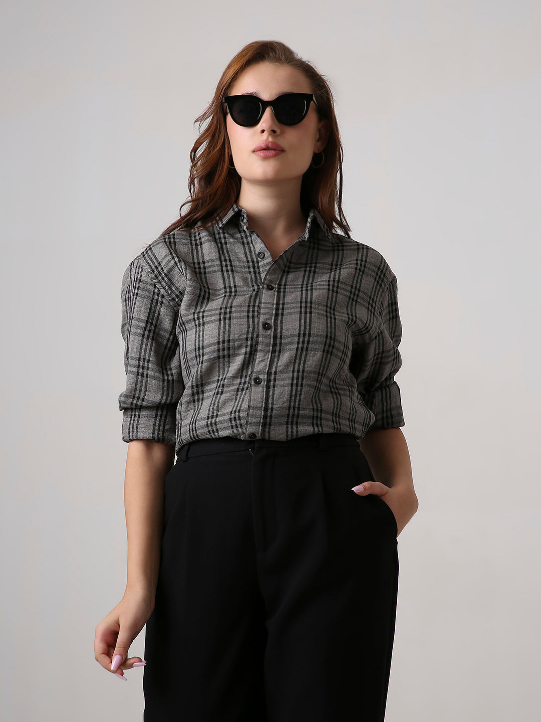 Grey Checked Oversized Shirt