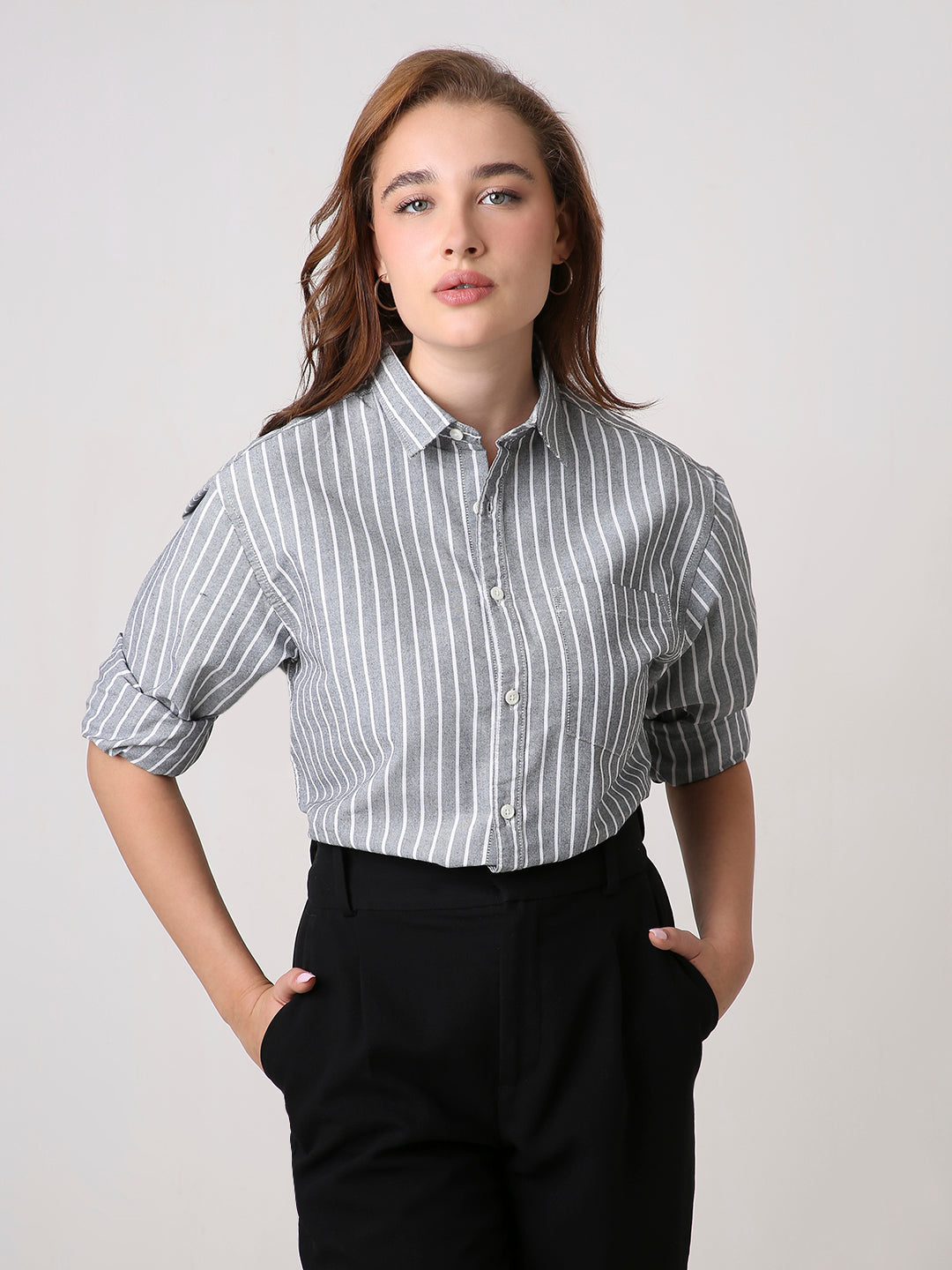 Classic Black Oxford Striped Oversized Shirt