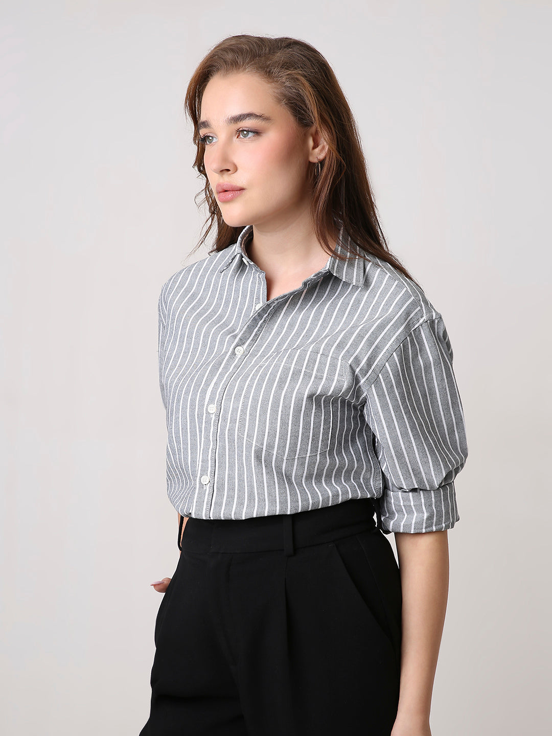 Classic Black Oxford Striped Oversized Shirt