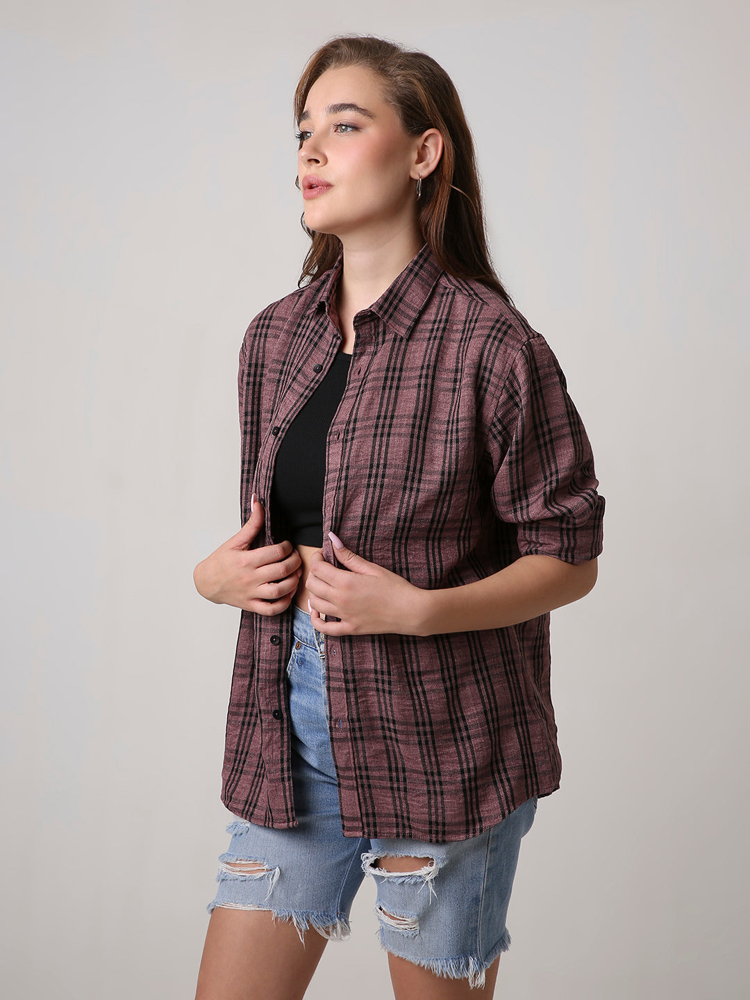 Dusty Pink Checked Oversized Shirt