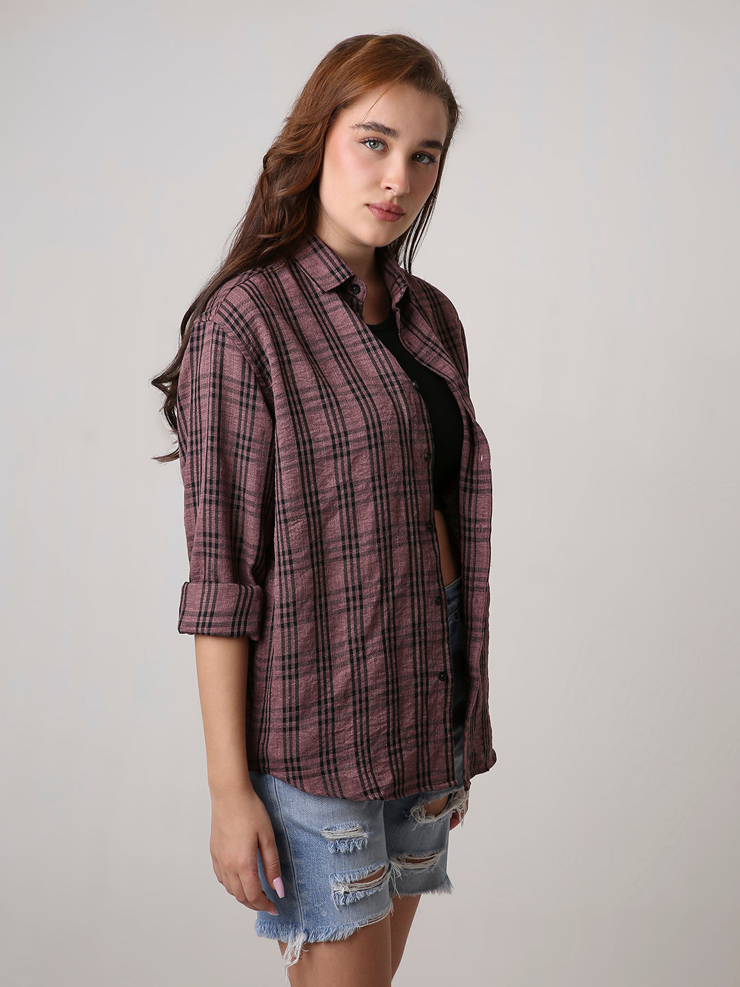 Dusty Pink Checked Oversized Shirt