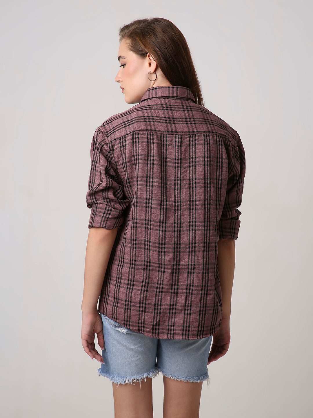 Dusty Pink Checked Oversized Shirt
