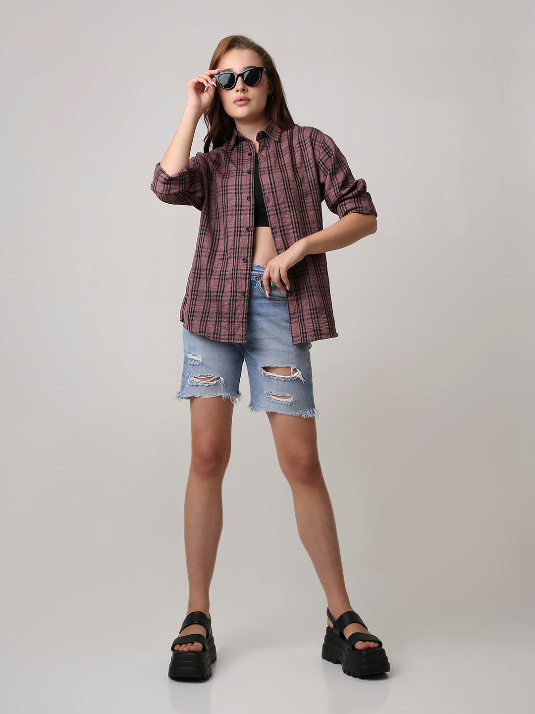 Dusty Pink Checked Oversized Shirt
