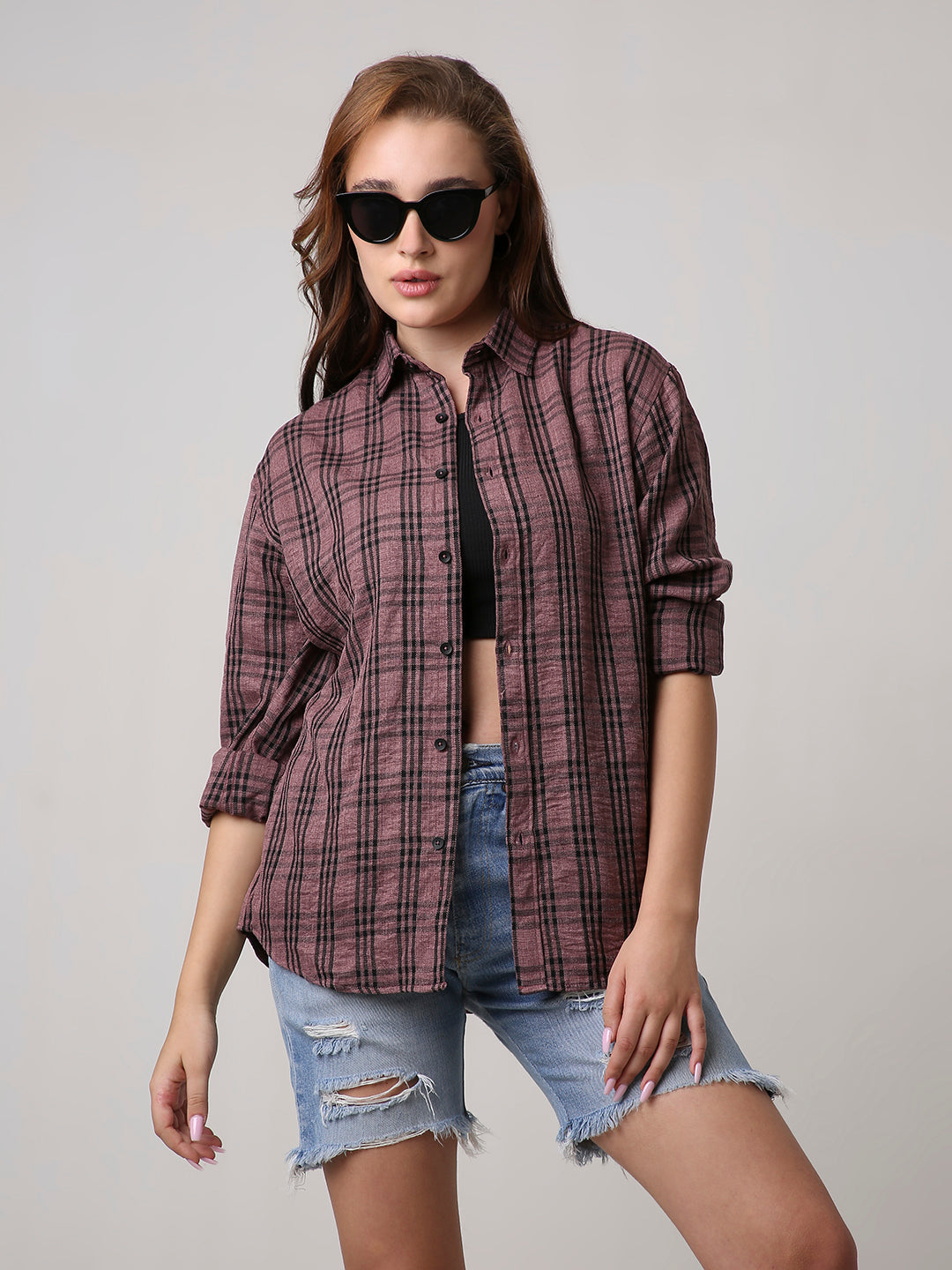 Dusty Pink Checked Oversized Shirt