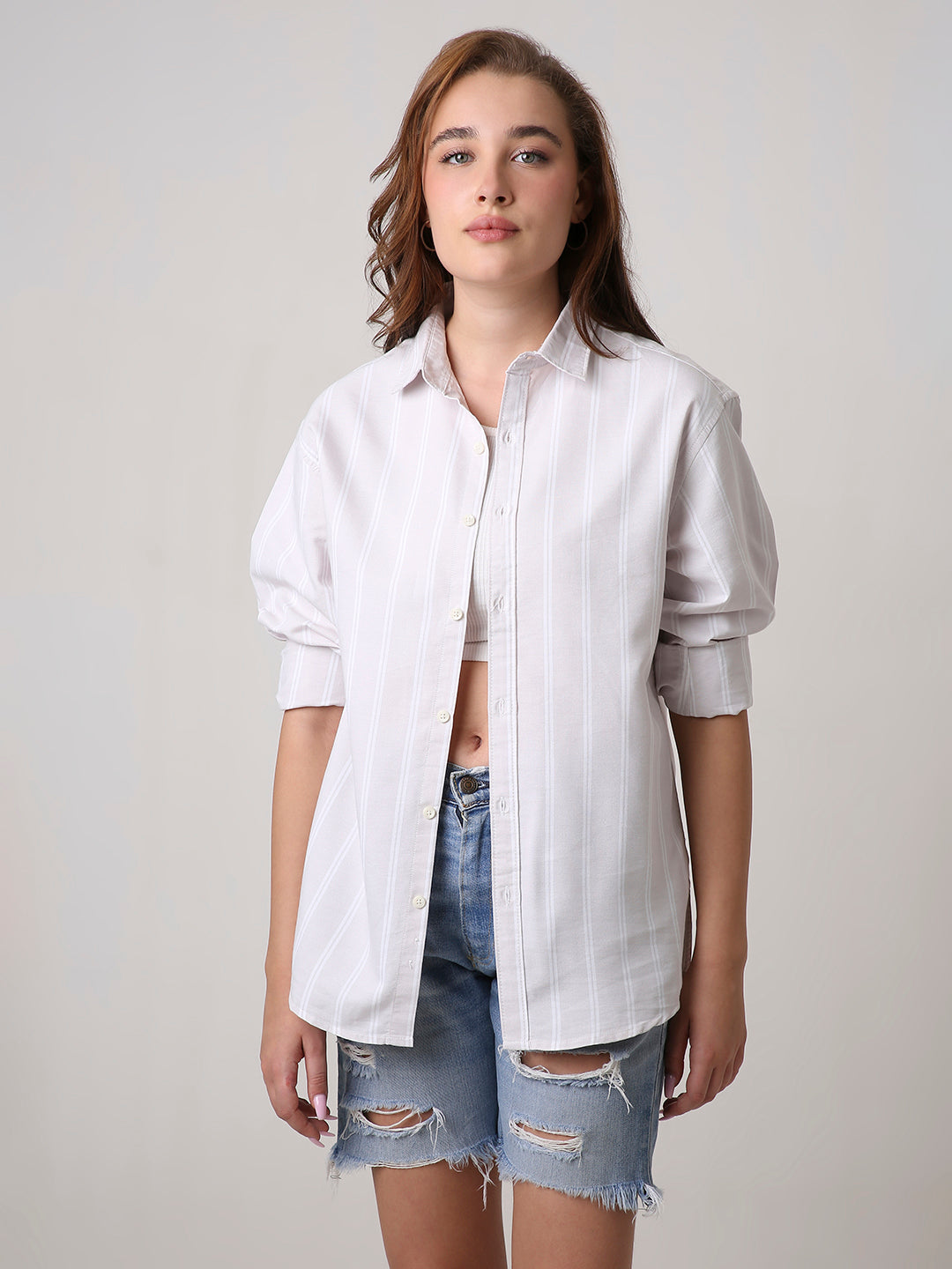Pastel Lavender Oxford Striped Oversized Shirt