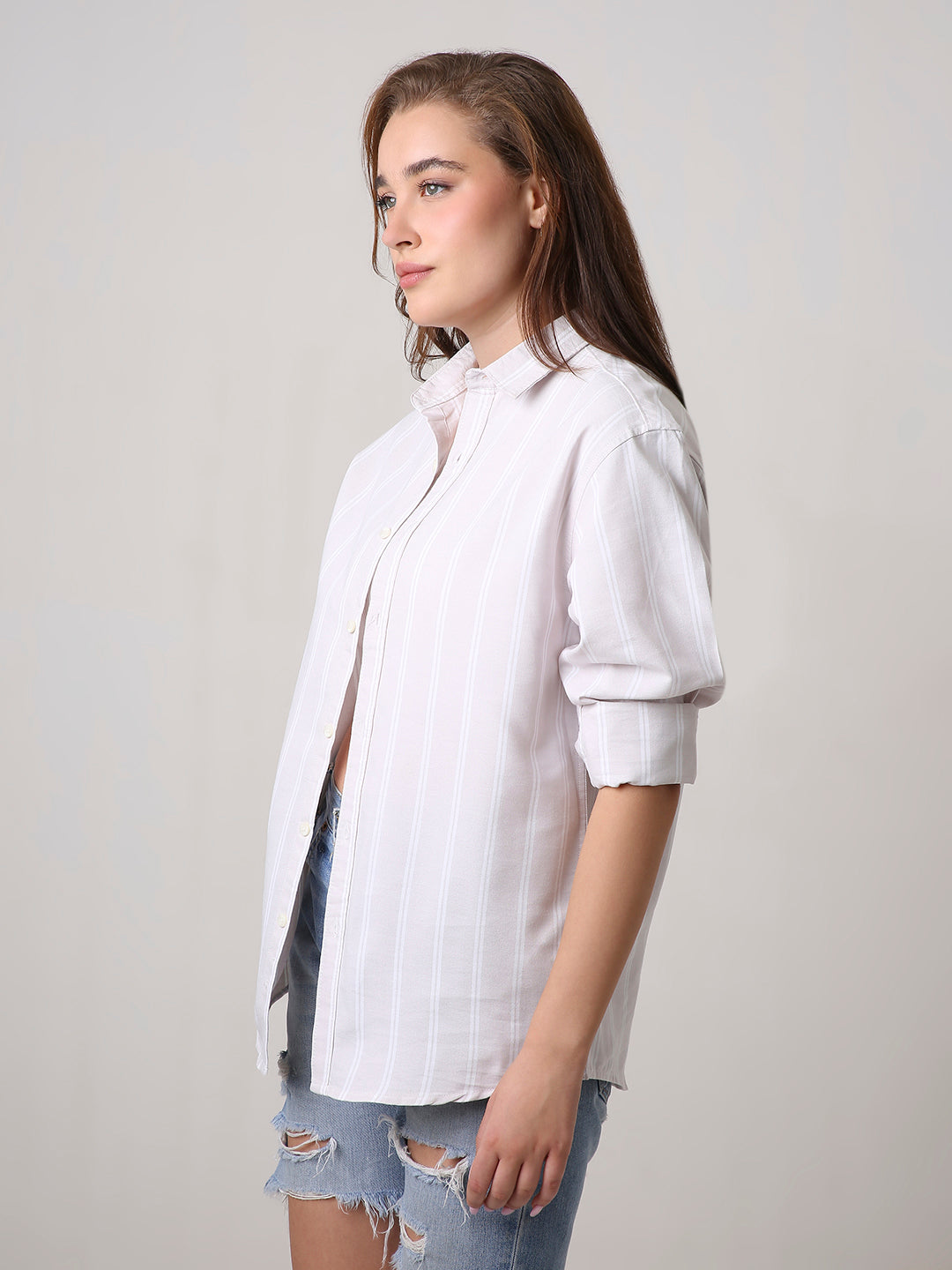Pastel Lavender Oxford Striped Oversized Shirt