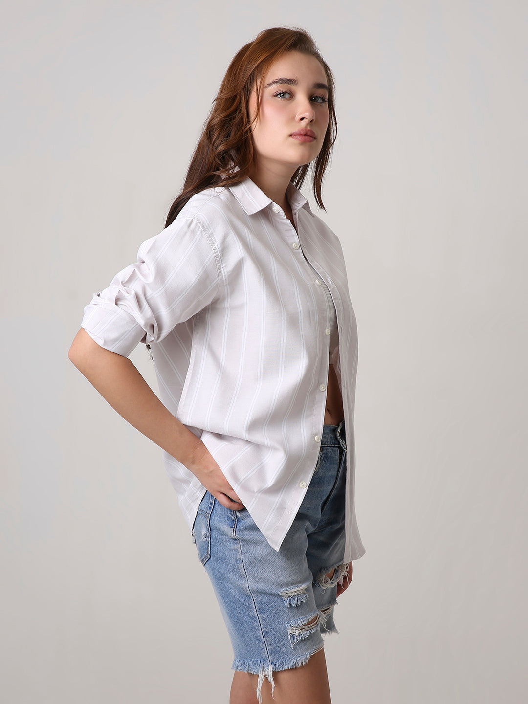Pastel Lavender Oxford Striped Oversized Shirt